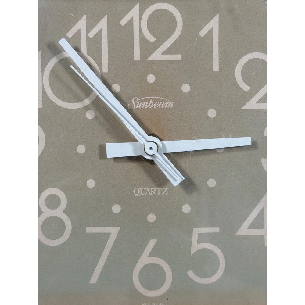 Vintage Sunbeam Quartz Wall Clock Tan Square Retro Mid Century 881-1031 USA Made